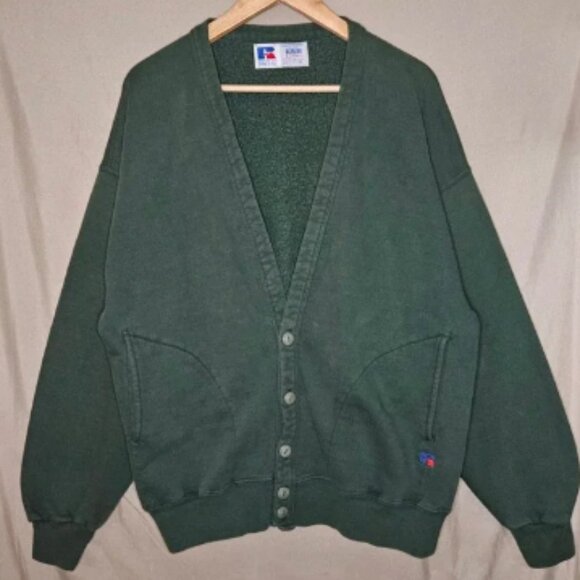 Vintage Russell Athletic Cardigan Sweater Mens XL Button Up Green - Picture 1 of 6